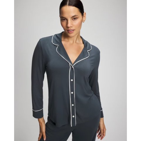 Long-Sleeve Notch Collar Top