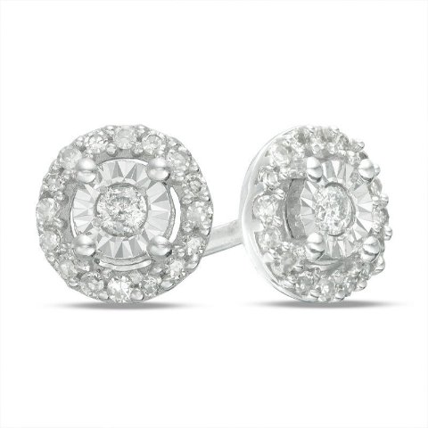 Diamond Stud Earrings Sterling Silver 1/10 CT