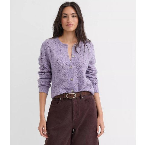 LOFTWindowpane Pointelle Cardigan