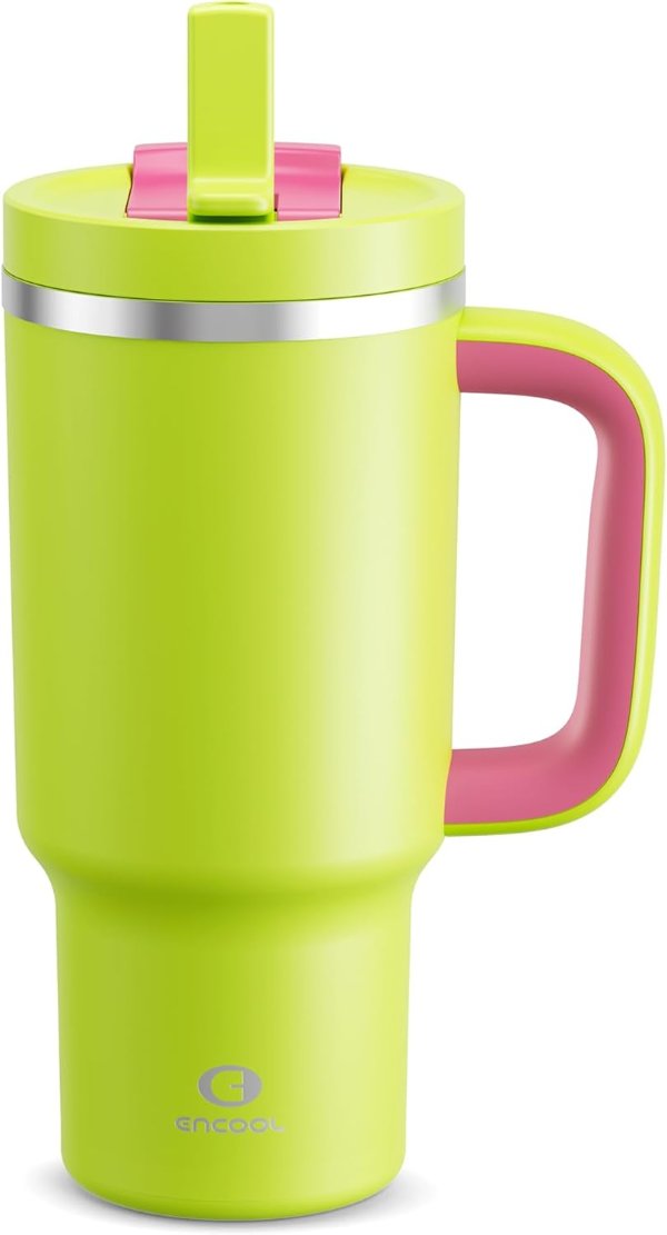 ENCOOL Stainless Steel Insulated Tumbler 32oz with Handle Acid Green