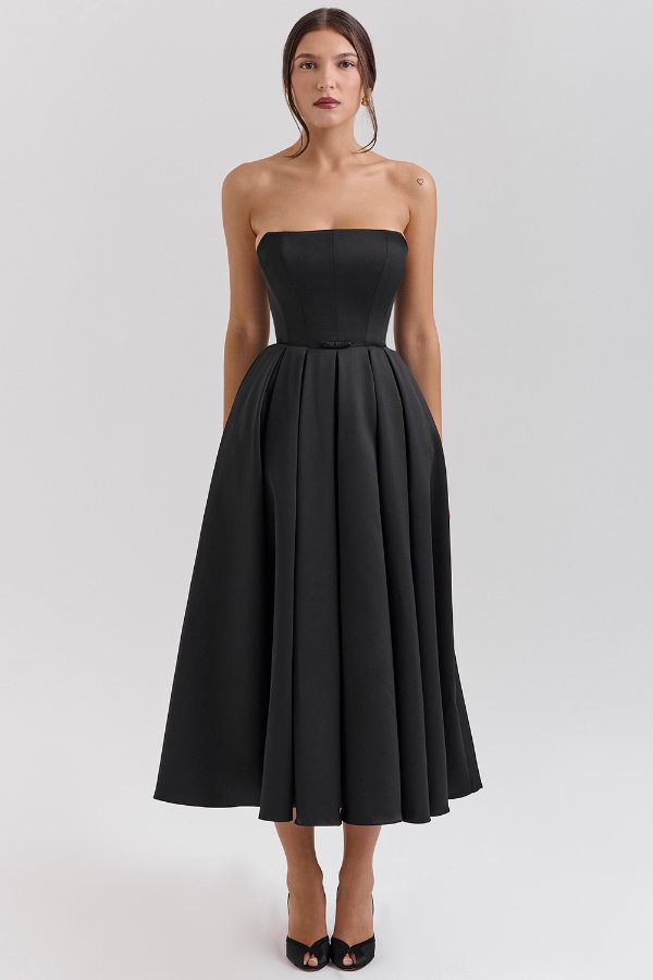 House of CB Contessa Black Satin Corset Midi Dress
