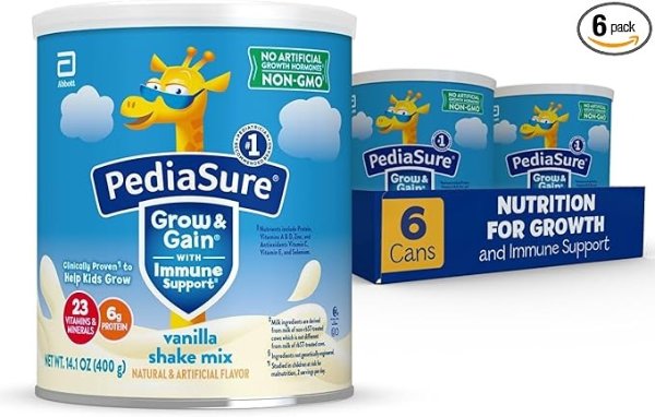 Grow & Gain Vanilla Shake Mix, Nutrition Shake for Kids, 14.1 oz, 6 count