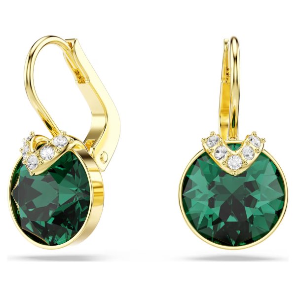 Bella V Drop Earrings Round Cut Green Gold-Tone