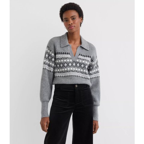 LOFTFair Isle Ribbed Collared Sweater