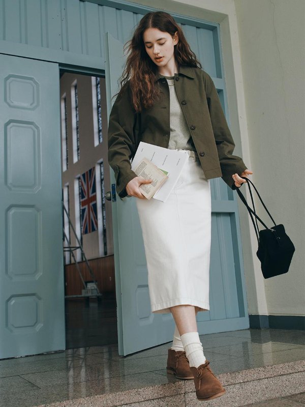 LANDERS Pencil Cotton Skirt Ivory Khaki