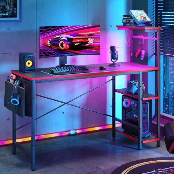 Bestier 52 Inch Carbon Fiber Gaming Desk LED