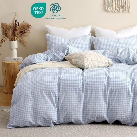 JOLUSERE Gingham Duvet Cover Set 3-Piece Blue White