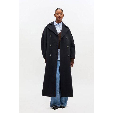 Wool Oversized Long Dark Blue Peacoat