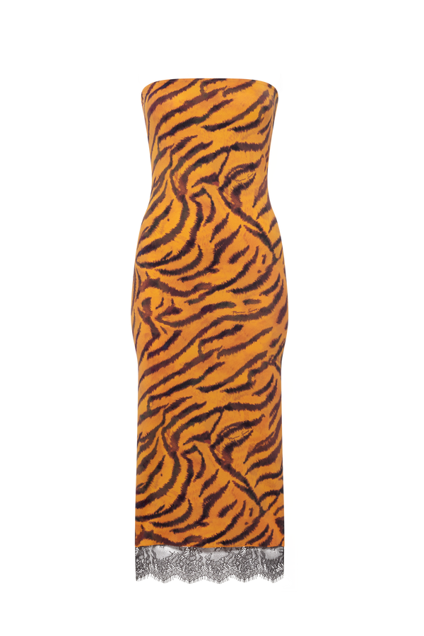 Printed Jersey Sleeveless Tube Midi Dress
