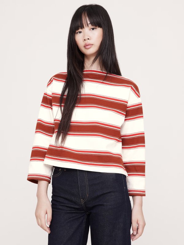 Cotton Boat-Neck Relaxed Top