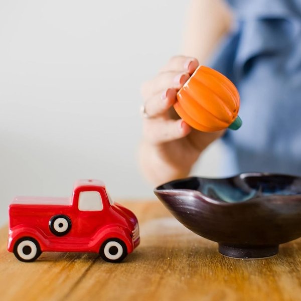 Ceramic Pumpkin Truck Salt and Pepper Shakers Set of 2