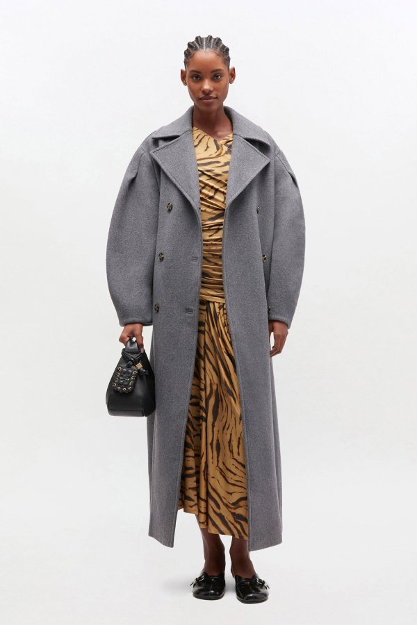 Grey Wool Oversized Long Peacoat