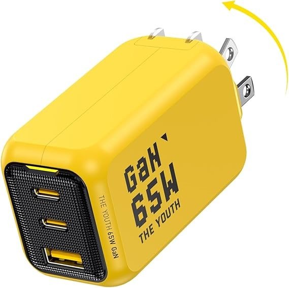 AOHI Youth 65W GaN+ Yellow 3-Port USB-C Charger