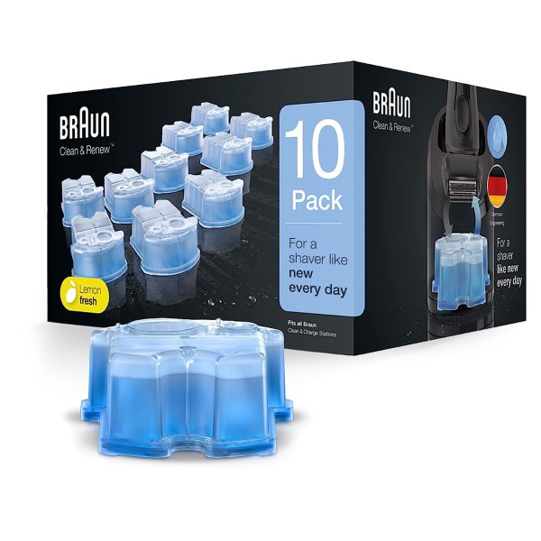 Braun Clean & Renew Refill Cartridges CCR, Replacement Shaver Cleaner Solution for Clean&Charge Cleaning System, Pack of 10