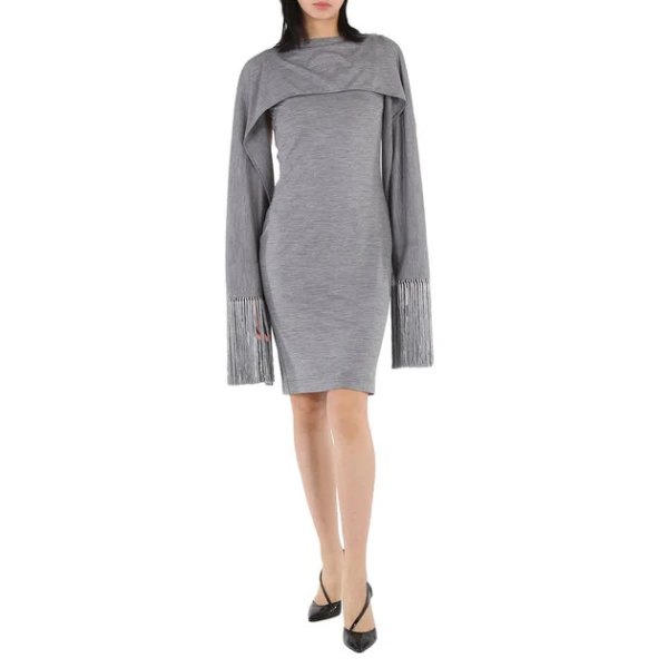 Merino Wool Sleeveless Dress with Fringed Capelet