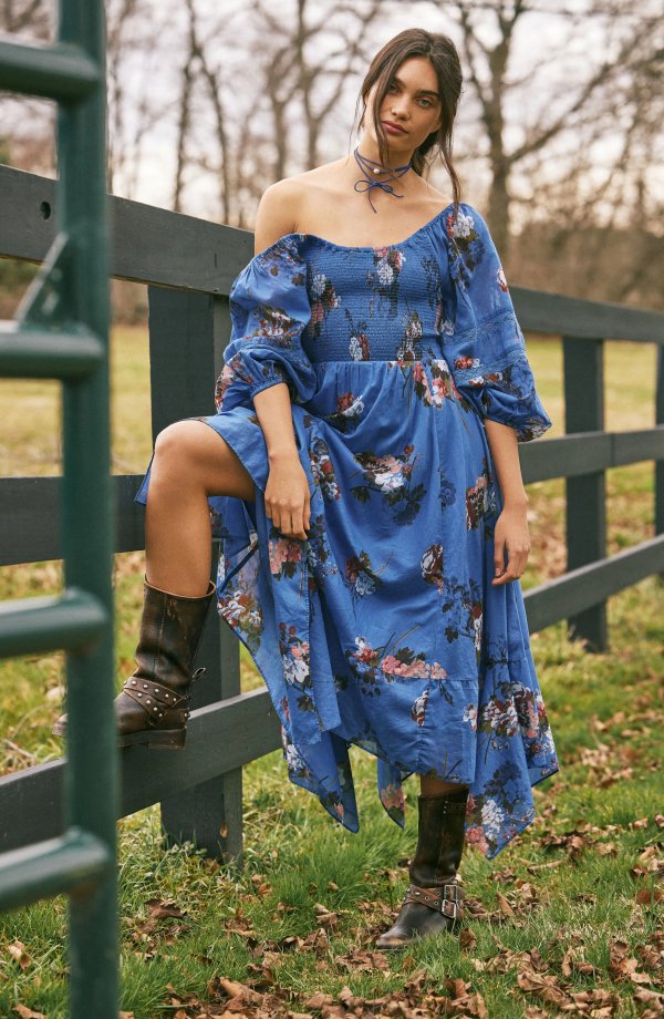 Morning Glory Floral Smocked Long Sleeve Maxi Dress