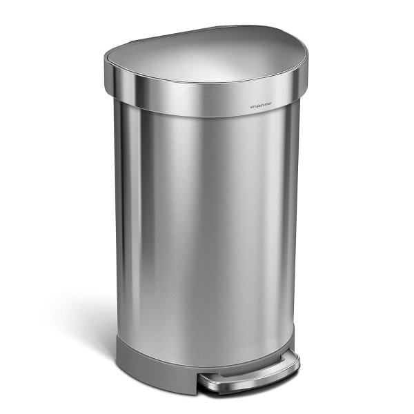 45 Liter / 12 Gallon Stainless Steel Semi-Round Kitchen Step Trash Can with Liner Rim, Brushed Stainless Steel