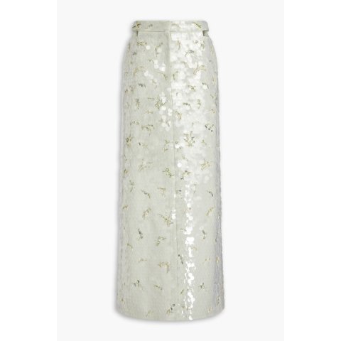 Cutout Embellished Cotton-Twill Maxi Skirt