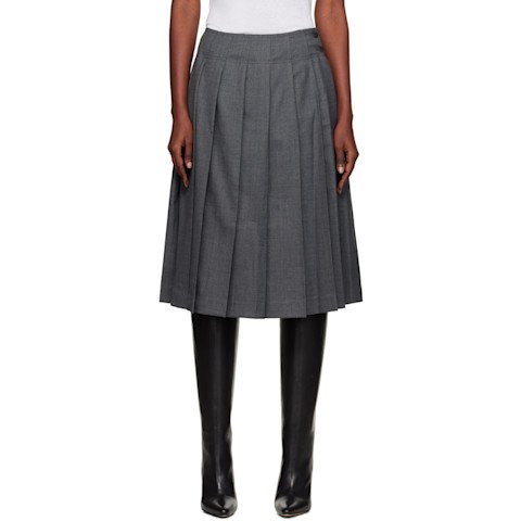 Gray Wool Blend Pleated Midi Skirt