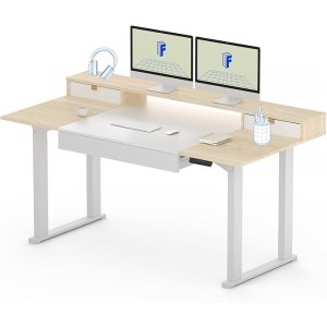 FLEXISPOT  4脚升降桌 63x32英寸 白色枫木