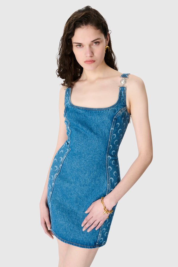 Moon Laser Print Denim Sleeveless Dress