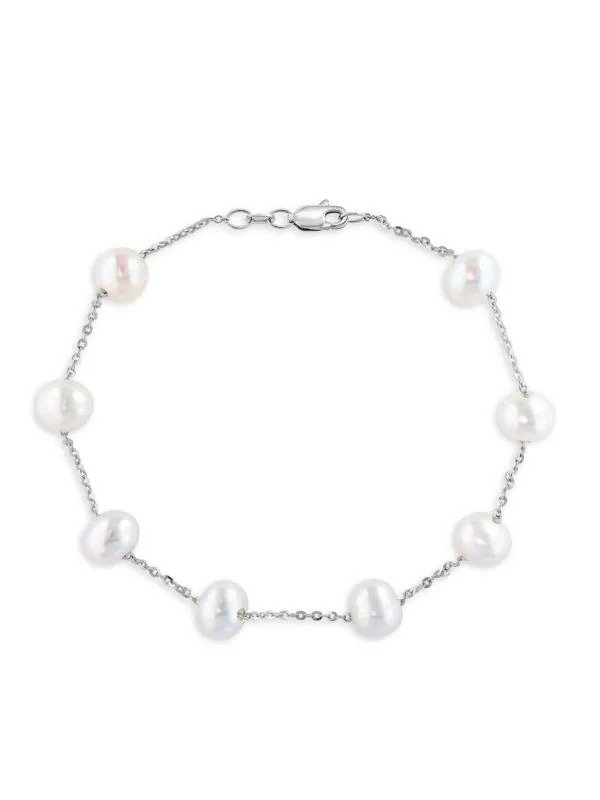 14K White Gold Freshwater Pearl Bracelet 6.5MM