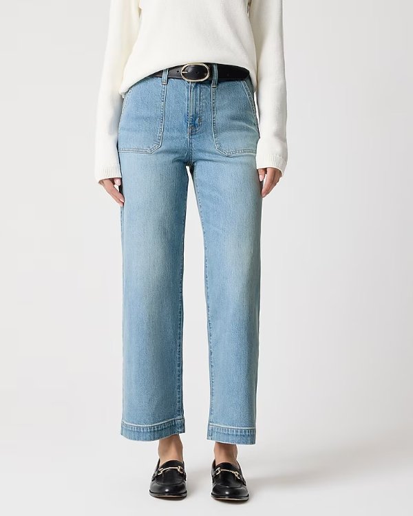 Cropped wide-leg patch-pocket jean in all-day stretch