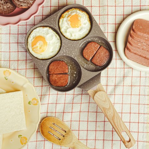 三合一平底不粘锅 四孔 黑色