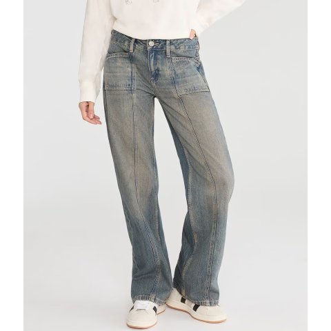 低腰宽松直筒牛仔裤