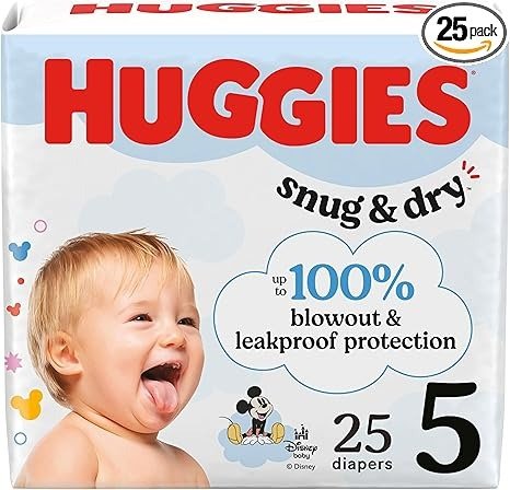 Size 5 Diapers, Snug & Dry Baby Diapers, Size 5 (27+ lbs), 25 Count, Packaging May Vary