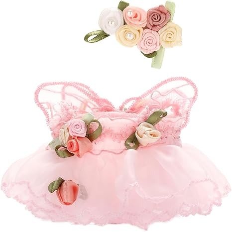 Labubu 17cm Pink Flower Skirt Hairband Set