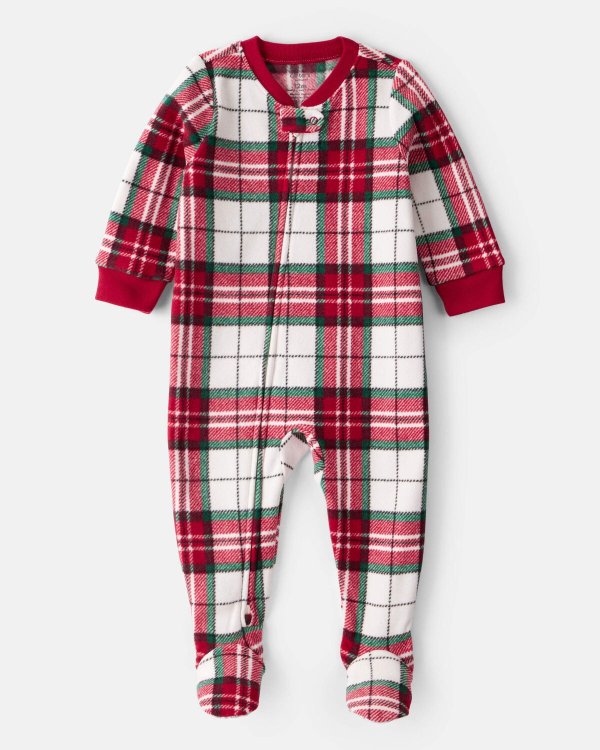 Baby Plaid Fleece One-Piece Pajamas Red/White