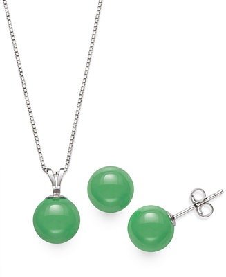 Dyed Jade Pendant Necklace and Stud Earrings Set 2-Piece Sterling Silver