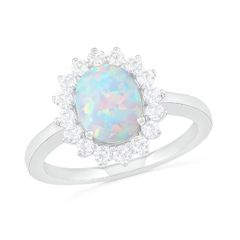 Lab-Created Opal White Sapphire Ring Sterling Silver