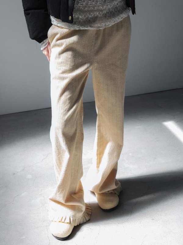 Corduroy Elastic Waist Pants Ruffle Detail