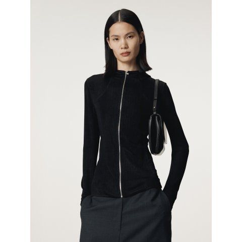 RECTO 光泽修身拉链连帽衫 黑色