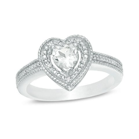 5.0mm Heart-Shaped White Sapphire Diamond Ring Sterling Silver