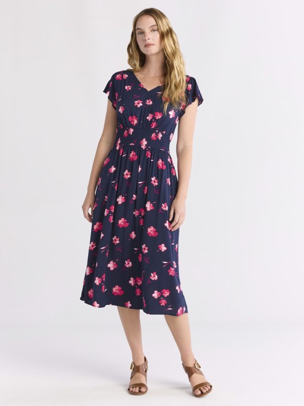  Women's Smocked Waist Midi Dress XS-4X