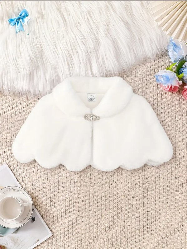 Girls Plush Scarf Pearl-Embellished Round Neck