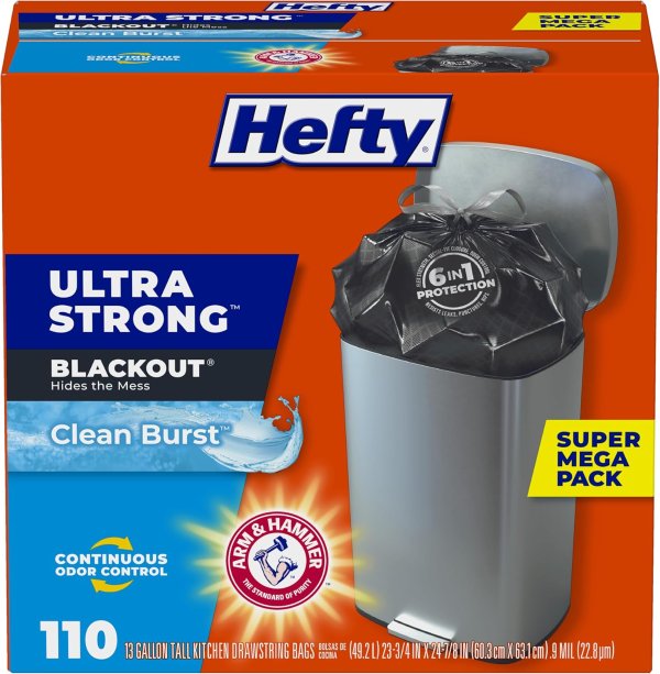Hefty Ultra Strong Trash Bags 13 Gallon 110 Count Black
