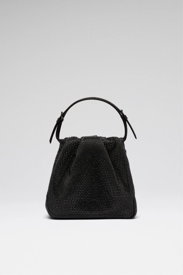 AMINA MUADDI Vittoria Full Crystal Bag Black Satin