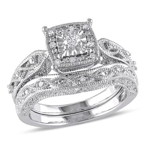 Diamond Bridal Set Sterling Silver 1/5 CT