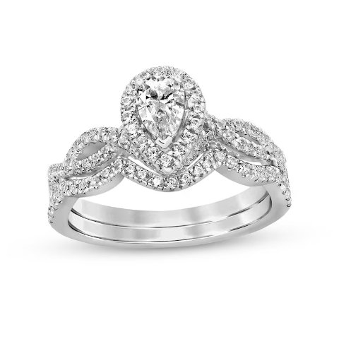 Pear-Shaped Diamond 14K White Gold Bridal Set