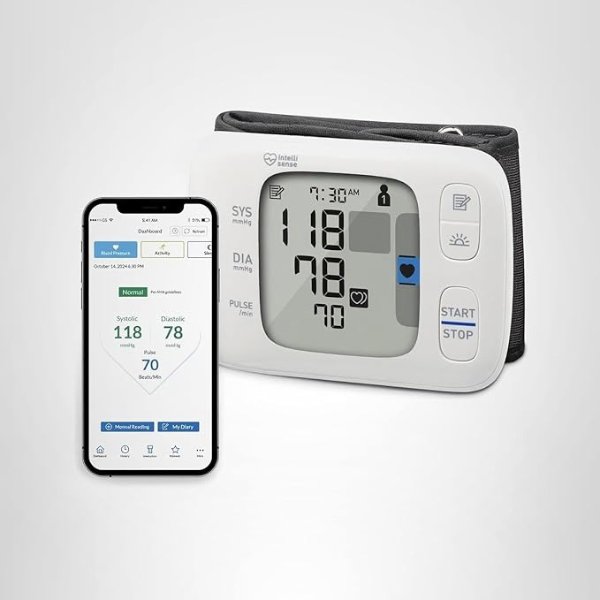 Gold Blood Pressure Monitor, Portable Wireless Wrist Monitor, Digital Bluetooth Blood Pressure Machine, Stores Up to 200 Readings for Two Users (100 Readings Each)