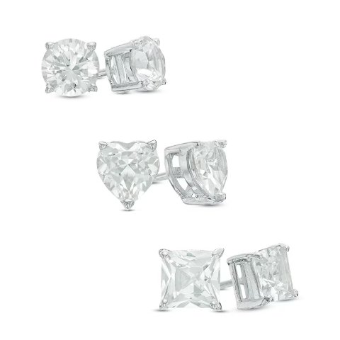 6.0mm Lab-Created White Sapphire Sterling Silver Stud Earrings Set (3 Pairs)