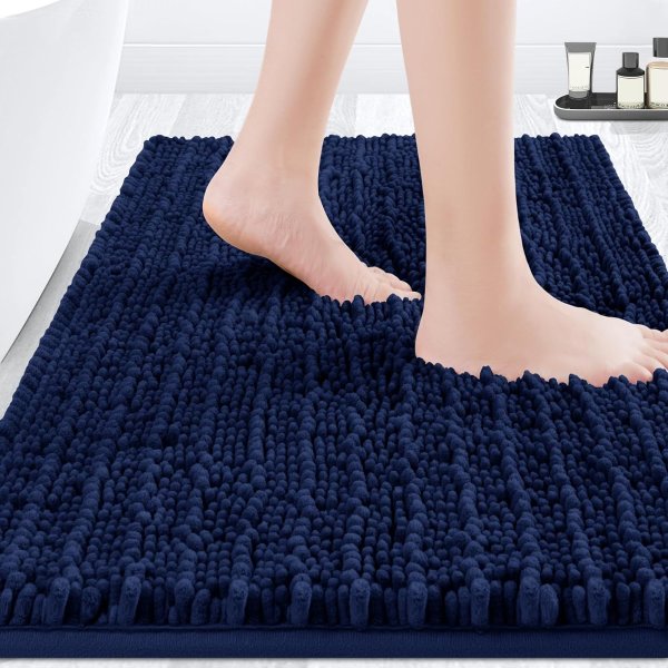 ACCUMTEK Luxury Navy Blue Chenille Bathroom Rug 32x20 Inch