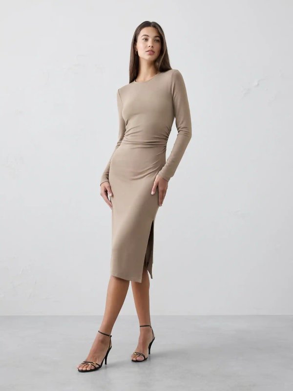 Soft Luxe Shirred-Side Midi Dress