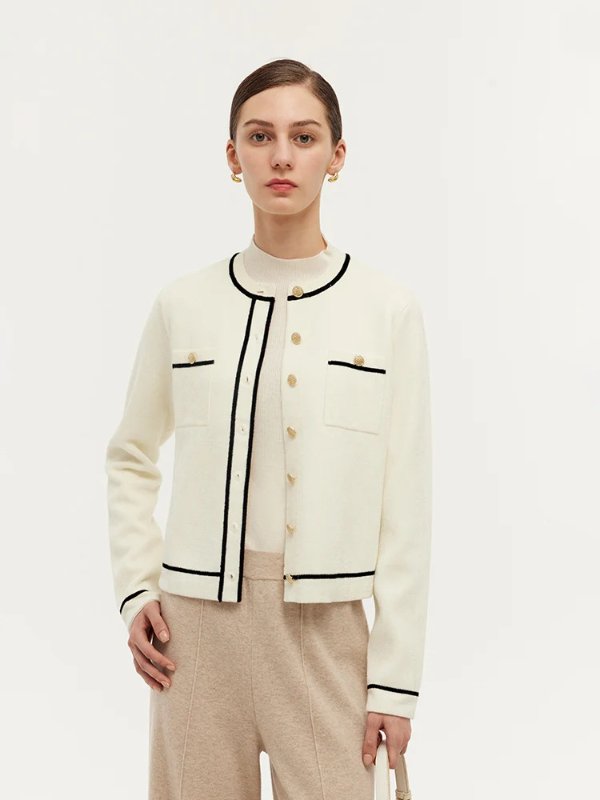 Velvet Touch Contrast Trim Women Cardigan