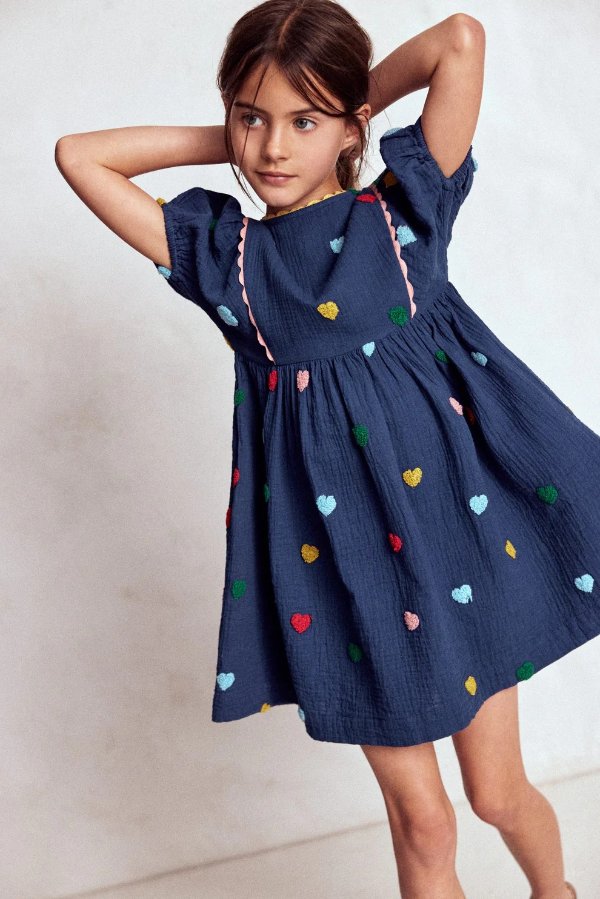Puff Sleeve Dress Starboard Blue Hearts