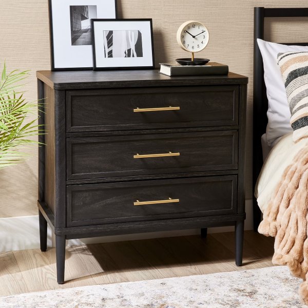 Better Homes Oaklee 3-Drawer Nightstand with USB Charcoal